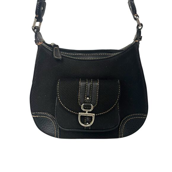 Etienne Aigner Black Corduroy Fabric Small Shoulder Bag Buckle Flap Y2K - Picture 6 of 13